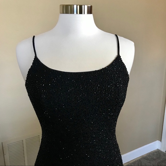 Black Sequence Spag Strap Evening Gown by Jump - Picture 2 of 8